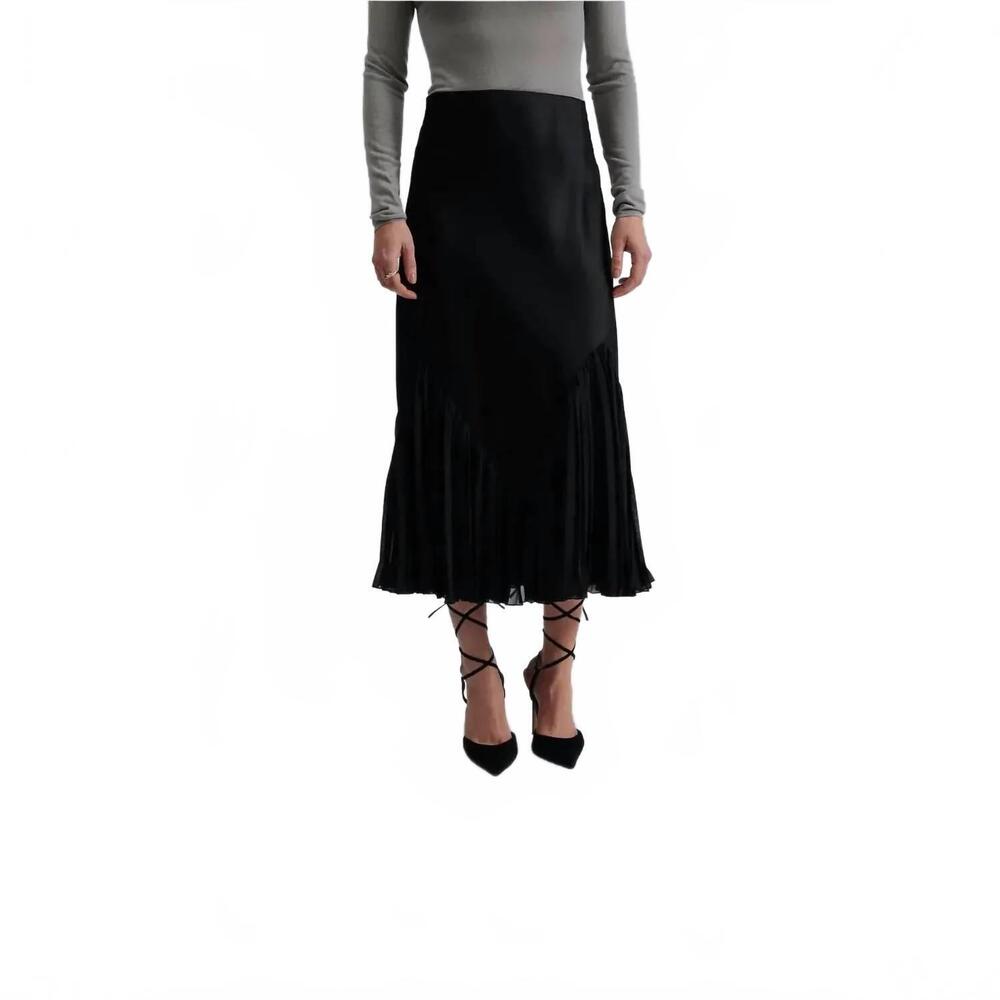 NEW MALINA women's penelope frill detailed midi skirt in black